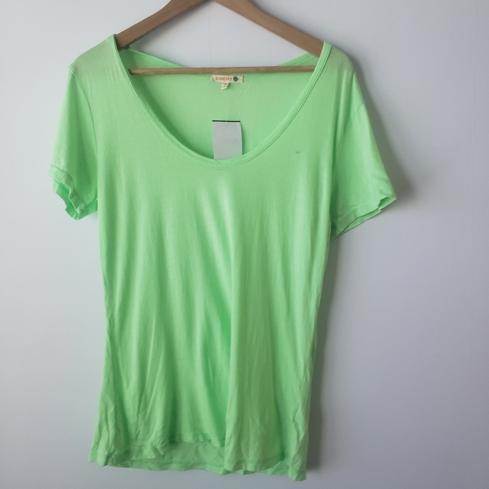 Sundry Neon Lime Short Sleeve Scoop Neck Tee